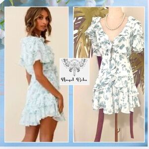 Angel Biba,Soft Baby Blue/White,Coquette  Tie-Front,Delightfully Ruffled,Size XS